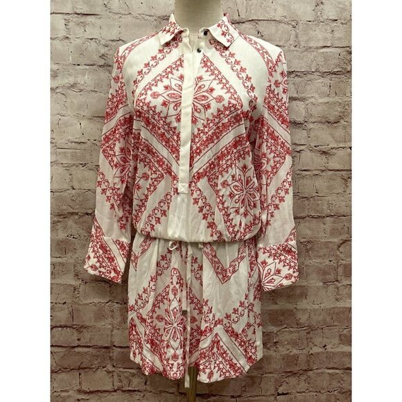 Twelfth Street CYNTHIA VINCENT Cinched Waist MINI DRESS Embroidered Rayon Small - Picture 2 of 5